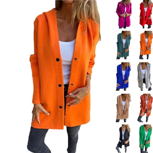 Meditatem Casual Einreihige Kapuzenjacke, Meditatem Kapuzenjacke Damen, Revers Einreihig Mit Druckknöpfen, Langarm Kapuzenjacke (orange,5XL) von jyyyou