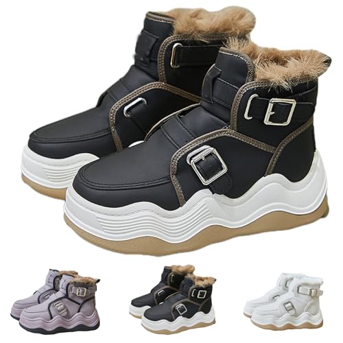 Warme High-Top-Sportschuhe Mit Dicker Sohle, High-Top-Sneaker Für Damen, Bequeme Plateau-Sneaker, rutschfeste Schneestiefel Aus Kunstfell (US:5.5/EU:35,Schwarz) von jyyyou