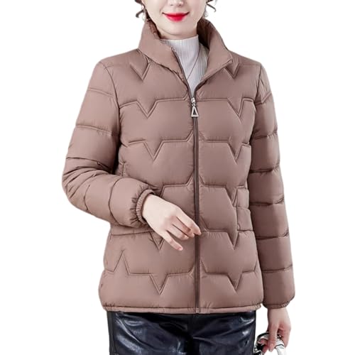 Warme Steppjacke Mit Stehkragen Für Damen, Gesteppte, Leichte, Winddichte Wintermäntel, übergroße Stehkragenmäntel Mit Reißverschluss (Kaffee,5XL) von jyyyou