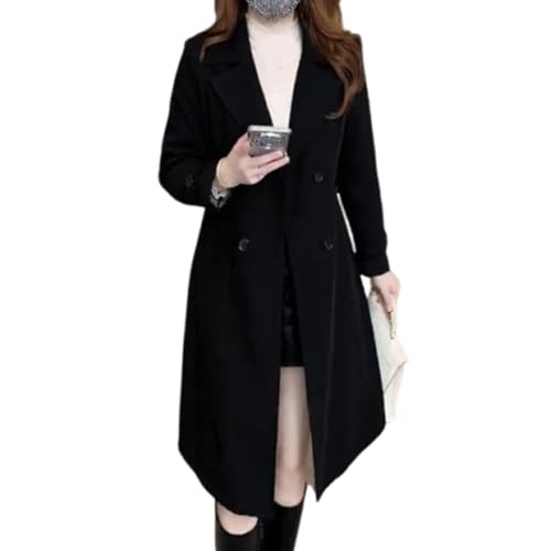 jyyyou Eleganter Trenchcoat Für Damen Mit Plüschfutter, Zweireihiger, Klassischer Reversmantel, Eleganter Mantel, Zweireihige, Gefütterte Jacken, Langer Trenchcoat (Schwarz,M) von jyyyou