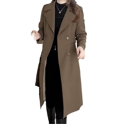 jyyyou Eleganter Trenchcoat Mit Plüschfutter Für Damen, Zweireihiger Warmer Langer Trenchcoat Für Damen, Zweireihiger Warmer Mantel Mit Revers, Mittellanger, Warmer Mantel (Coffee - Regular,XL) von jyyyou