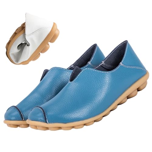 jyyyou Extrem Bequeme Leder-Slipper, Orthopädische Slipper Zum Hineinschlüpfen Für Damen, Bequeme Leder-Slipper Für Plantarfasziitis Mit Fußgewölbeunterstützung, Lässige Wanderschuhe (Blau,43) von jyyyou