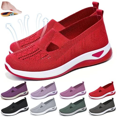 jyyyou Weiche, Orthopädische, Atmungsaktive Schuhe Für Damen Aus Webstoff, Orthopädische Wanderschuhe Für Damen, Slip-On-Schuhe Mit Fußgewölbeunterstützung (EU:36,Rot) von jyyyou