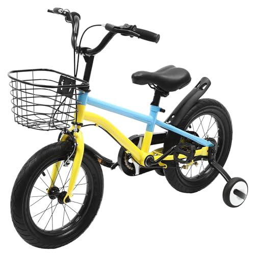 14 Zoll Unisex Kinderfahrrad mit Hilfsrad Rücktrittbremse Stützräder Kinderrad Laufrad Passende Geschenke für Kinder im Alter von 3 bis 5 Jahren von kangten