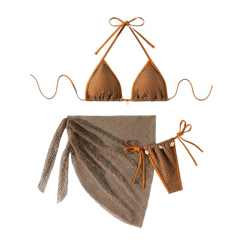 Damen Badeanzug mit Sarong Coverup, rückenfrei, Badeanzug mit Strand-Wickel-Neckholder, Badebekleidung von karuisi