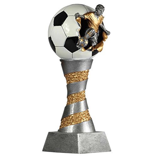 Pokal Fußball Lyon Exclusiv aus Resin Silber/Gold handbemalt, 26 cm hoch mit Gravur von pokalspezialist