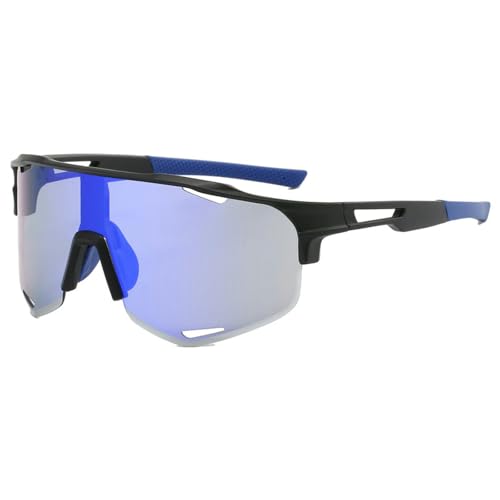 keynoyin Europäische und amerikanische Sonnenbrille mit halbem Rahmen, Outdoor, Radfahren, Sport, Sonnenbrille für Herren und Damen, Fahrrad-Sonnenbrille, 6228, schwarzer Rahmen, blaue Folie von keynoyin