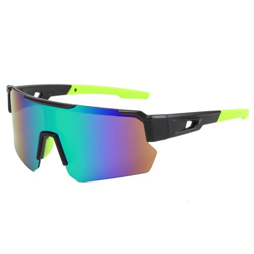 keynoyin Fahrradbrille für Herren und Damen, einteilig, winddicht, Sport-Sonnenbrille, schwarzer Rahmen, grüne Folie, 9336 von keynoyin