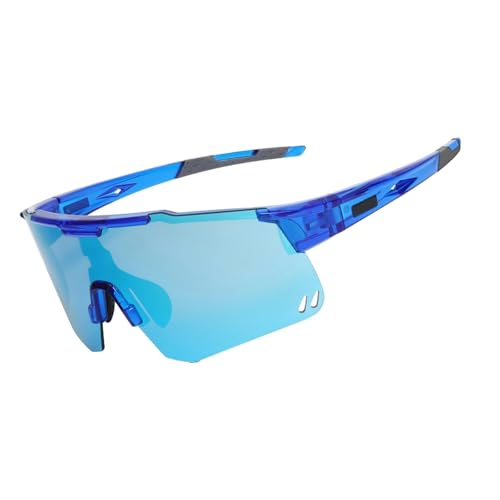 keynoyin Reitbrille, bunte europäische und amerikanische Farbwechsel, winddicht, Outdoor-Sportfahrräder, Sonnenbrille, transparenter blauer Rahmen, buntes Eisblaues Blatt von keynoyin