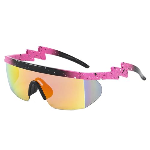 keynoyin Wave Leg Sonnenbrille, unregelmäßig, modisch, großer Rahmen, Sport-/Fahrradbrille, schwarz-rosa Rahmen mit roter Folie von keynoyin