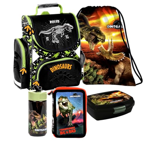 Dinosaurier Dino T-Rex Schulranzen Ranzen Tornister 5 TLG Set Tasche Federmappe mit Sticker-von-Kids4shop Dinosaurier Dino T-Rex Schulranzen Ranzen Tornister 5 TLG Set Tasche Federmappe mit Sticker-von-Kids4shop von kids4shop