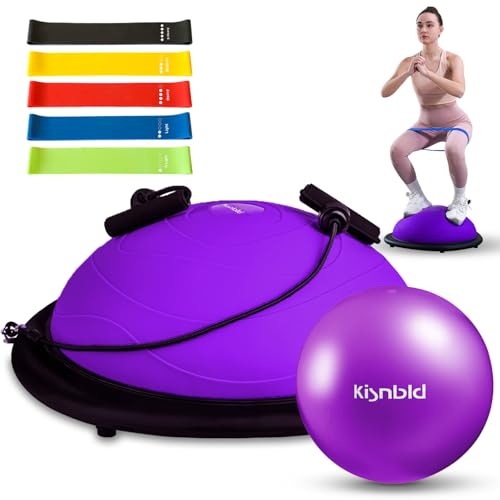 kisnbld Half Balance Ball Trainer, Aufblasbarer Halber Gymnastikball Balance-Trainer mit Pilates Ball & Widerstandsbändern, Rutschfester Halber Yoga-Ball für Home Gym Ganzkörpertraining von kisnbld