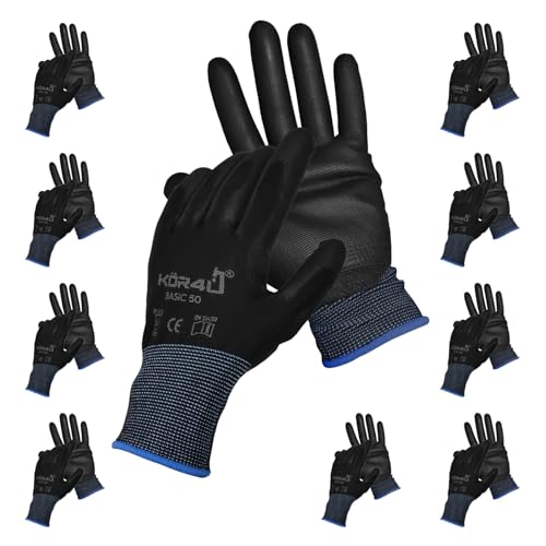 kör4u 10 Paar Arbeitshandschuhe Basic, atmungsaktiv und beschichtet, als Schutzhandschuhe, Gartenhandschuhe Damen und Mechaniker Handschuhe geeignet, hochwertige PU-Beschichtung, dünn und leicht kör4u 10 Paar Arbeitshandschuhe Basic, atmungsaktiv und beschichtet, als Schutzhandschuhe, Gartenhandschuhe Damen und Mechaniker Handschuhe geeignet, hochwertige PU-Beschichtung, dünn und leicht von kör4u