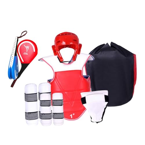 kowaku 6 Stück Taekwondo Schutzausrüstung Boxkopfschutz Boxrippenschutz Rippenschutz mit Arm- und Beinschützern für MMA Kampfkunst, ROT, 130 bis 150cm von kowaku