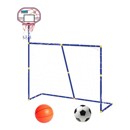 kowaku Basketballkorb mit Fußballtornetz, 2-in-1 tragbar mit Rahmen, faltbar, Fußballtor-Basketballständer für Sport, Weiß von kowaku
