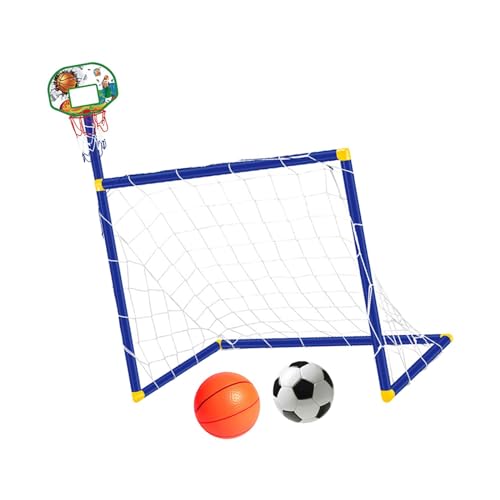 kowaku Basketballkorb mit Fußballtornetz, Fußballtor 2-in-1-Trainingsgerät, Fußballrahmen, Wurfspiel-Tornetz für Kinder, Blau von kowaku
