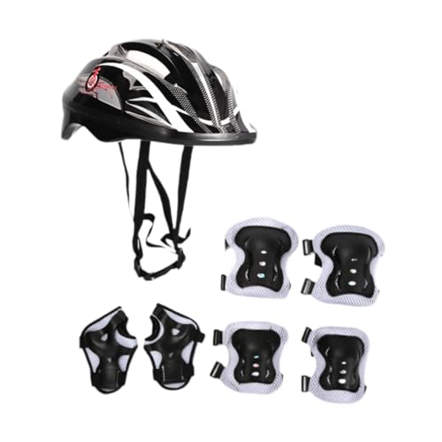 kowaku Kinder-Fahrradhelm mit Ellenbogenschützern, mit Handgelenkschonern, Rollschuhhelm für Fahrrad-Inlineskating-Rollschuh-Kinder, Schwarz von kowaku