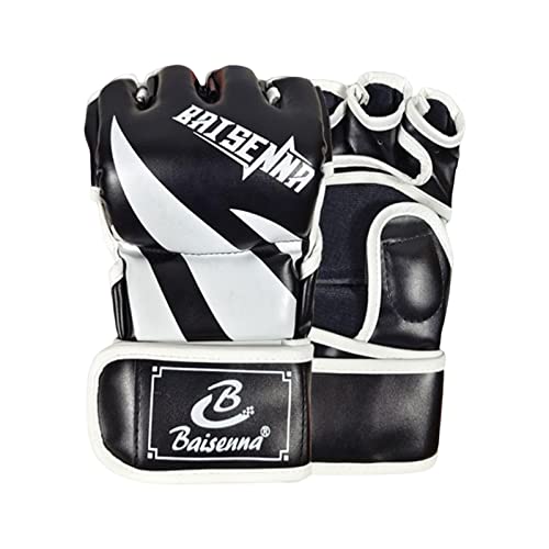 kowaku MMA Handschuhe, Halbfinger Männer Frauen Training Boxhandschuhe Kampfhandschuhe Halbhandschuhe Atmungsaktive Offene Handfläche PU-, Schwarz-Weiss von kowaku