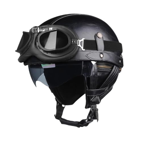 kowaku Motorradhelm Halbschalenhelm Neuheit Trendy mit Sonnenschutzlinse Halbhelm Offener Helm für Erwachsene, schwarz L von kowaku