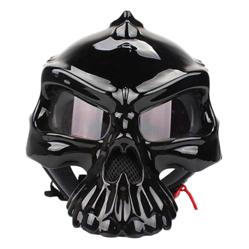 kowaku Totenkopf-Motorradhelm, Fahrradhelm, Outdoor-Reiten, Halbhelm, kreativer, einzigartiger Helm für Erwachsene, Straßenfahrradhelm, Schwarz glänzend, l von kowaku