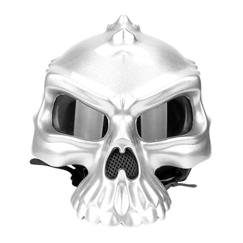 kowaku Totenkopf-Motorradhelm, Fahrradhelm, Outdoor-Reiten, Halbhelm, kreativer, einzigartiger Helm für Erwachsene, Straßenfahrradhelm, Silber, m von kowaku