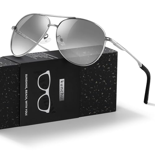 kunchu Sonnenbrille Herren Damen Polarisierte Unisex UV400-Schutz Klassische Ultraleichte Fahren Angeln Laufen Outdoor Schwarze Fliegerbrille Vintage Fahrerbrille Silber kunchu Sonnenbrille Herren Damen Polarisierte Unisex UV400-Schutz Klassische Ultraleichte Fahren Angeln Laufen Outdoor Schwarze Fliegerbrille Vintage Fahrerbrille Silber von kunchu
