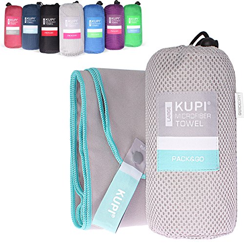 kupi Mikrofaser Handtücher S M L XL XXL Reisehandtuch Leicht Saugfähig – Mikrofaser Handtuch Set Sporthandtuch Fitness – Sauna Badetuch Strandtuch Schnelltrocknend (Mint, 180x90cm + Tasche) von kupi