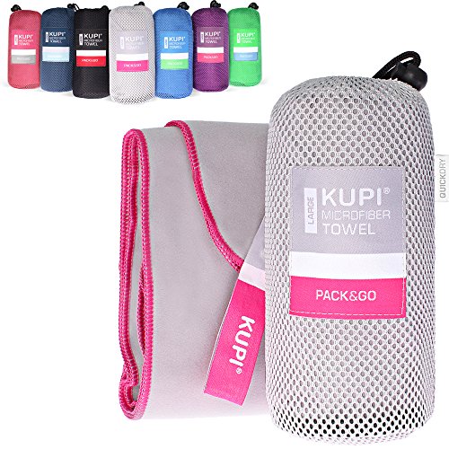 kupi Mikrofaser Handtücher S M L XL XXL Reisehandtuch Leicht Saugfähig – Mikrofaser Handtuch Set Sporthandtuch Fitness – Sauna Badetuch Strandtuch Schnelltrocknend (pink, 80x40cm + Tasche) von kupi