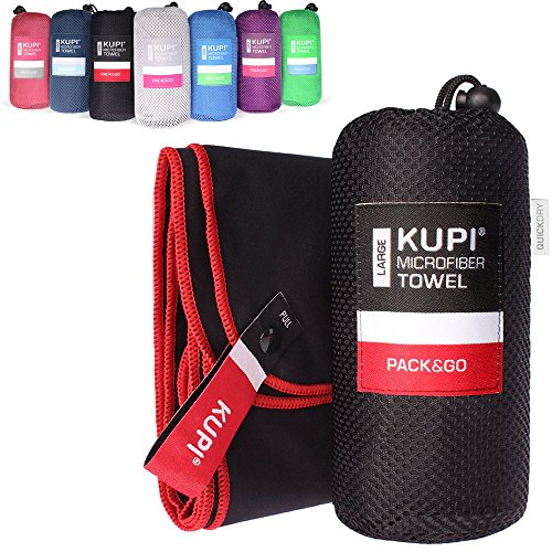 kupi Mikrofaser Handtücher in S M L XL XXL Reisehandtuch Leicht Saugfähig – Mikrofaser Handtuch Set Sporthandtuch Fitness – Sauna Badetuch Strandtuch Schnelltrocknend (schwarz, 80x40cm + Tasche) von kupi