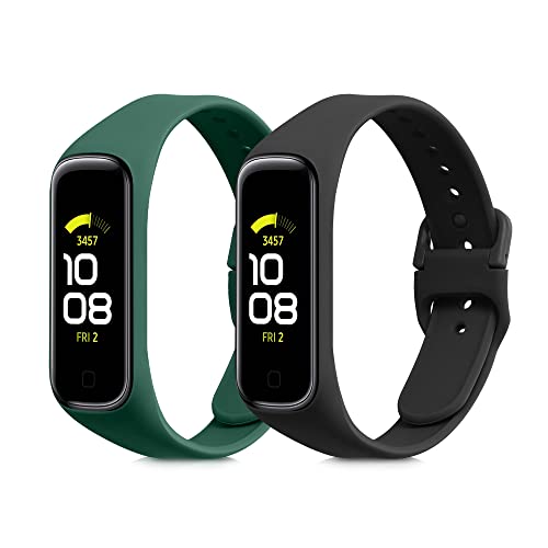 kwmobile 2X Sportarmband kompatibel mit Samsung Galaxy Fit 2 Armband - Fitnesstracker Band Set aus TPU Silikon in Schwarz Dunkelgrün von kwmobile