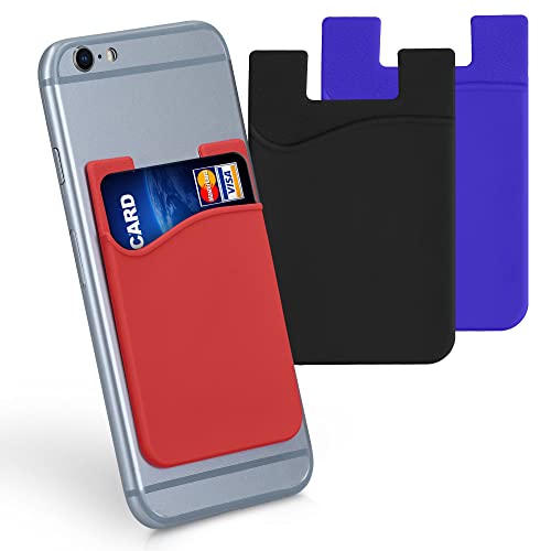 kwmobile 3X Kartenhalter Hülle für Smartphone - selbstklebend - Aufklebbare Silikon Kreditkarten Tasche Schwarz Blau Rot - Maße 8,5x5,5cm von kwmobile