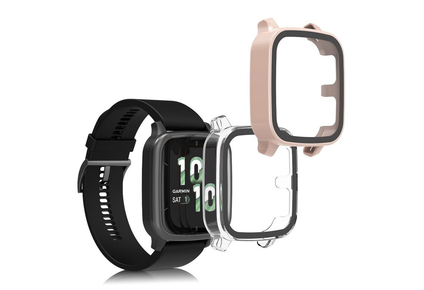 kwmobile Smartwatch-Hülle 2x Hülle für Garmin Venu Sq 2 Music / Sq 2, Fullbody Fitnesstracker Glas Cover Case Schutzhülle Set von kwmobile
