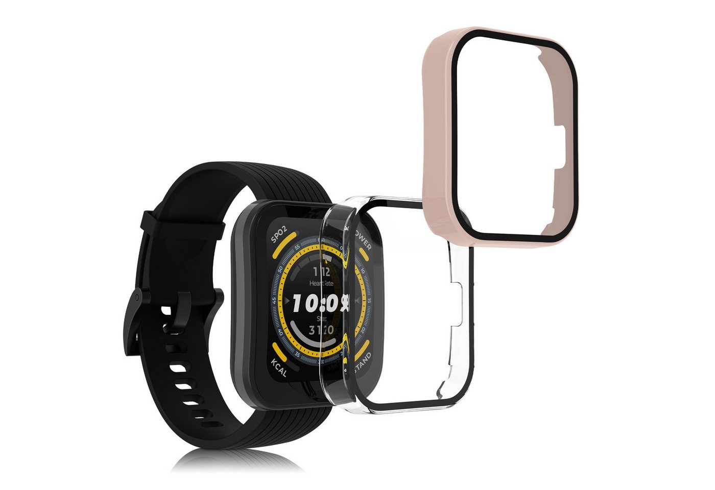 kwmobile Smartwatch-Hülle 2x Hülle für Huami Amazfit Bip 5, Fullbody Fitnesstracker Glas Cover Case Schutzhülle Set von kwmobile