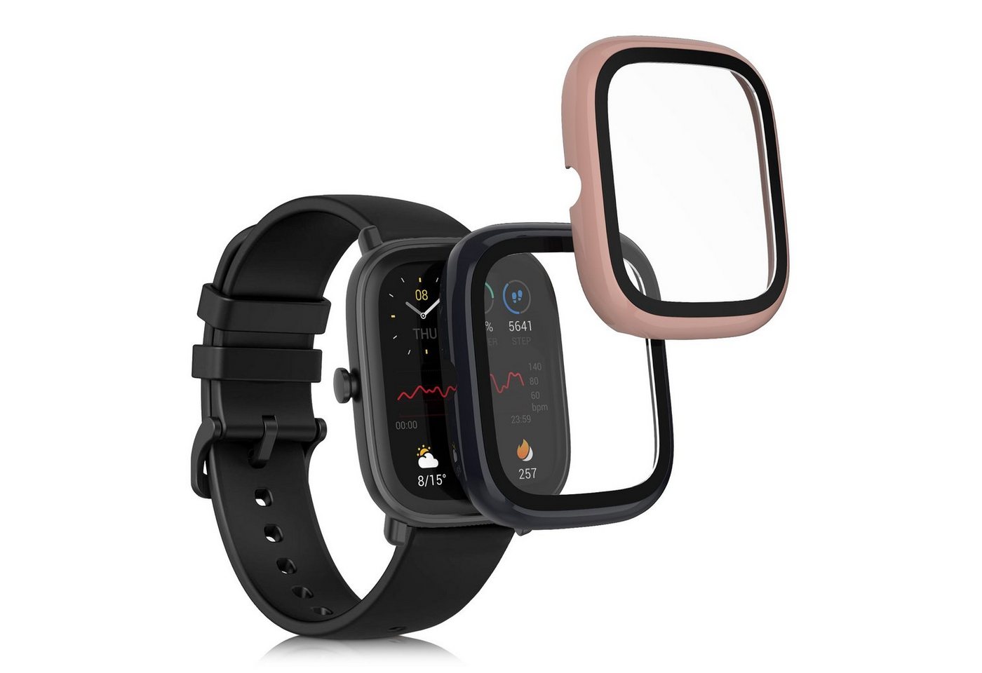 kwmobile Smartwatch-Hülle 2x Hülle für Huami Amazfit GTS 2 Mini, Fullbody Fitnesstracker Glas Cover Case Schutzhülle Set von kwmobile