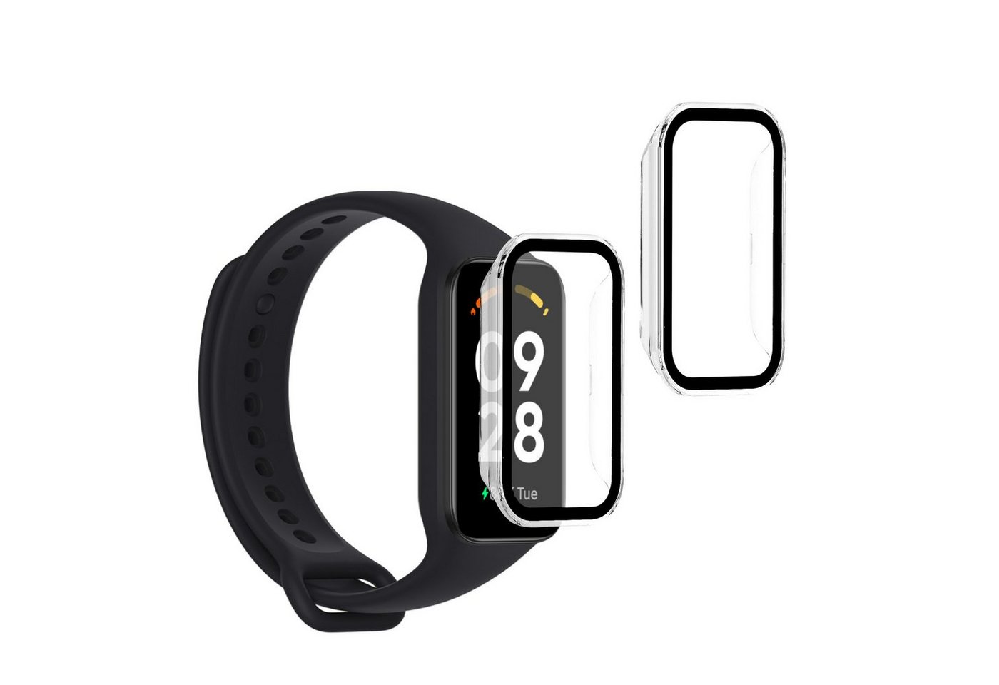 kwmobile Smartwatch-Hülle 2x Hülle für Xiaomi Redmi Smart Band 2, Fullbody Fitnesstracker Glas Cover Case Schutzhülle Set von kwmobile