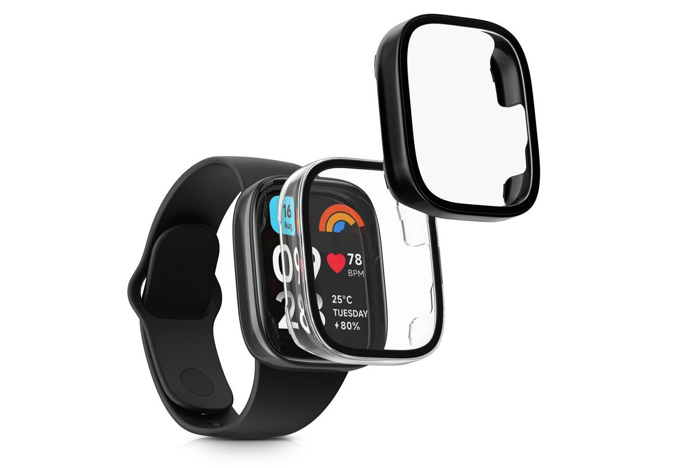 kwmobile Smartwatch-Hülle 2x Hülle für Xiaomi Redmi Watch 3 Active / Redmi Watch 3 Lite, Fullbody Fitnesstracker Glas Cover Case Schutzhülle Set von kwmobile