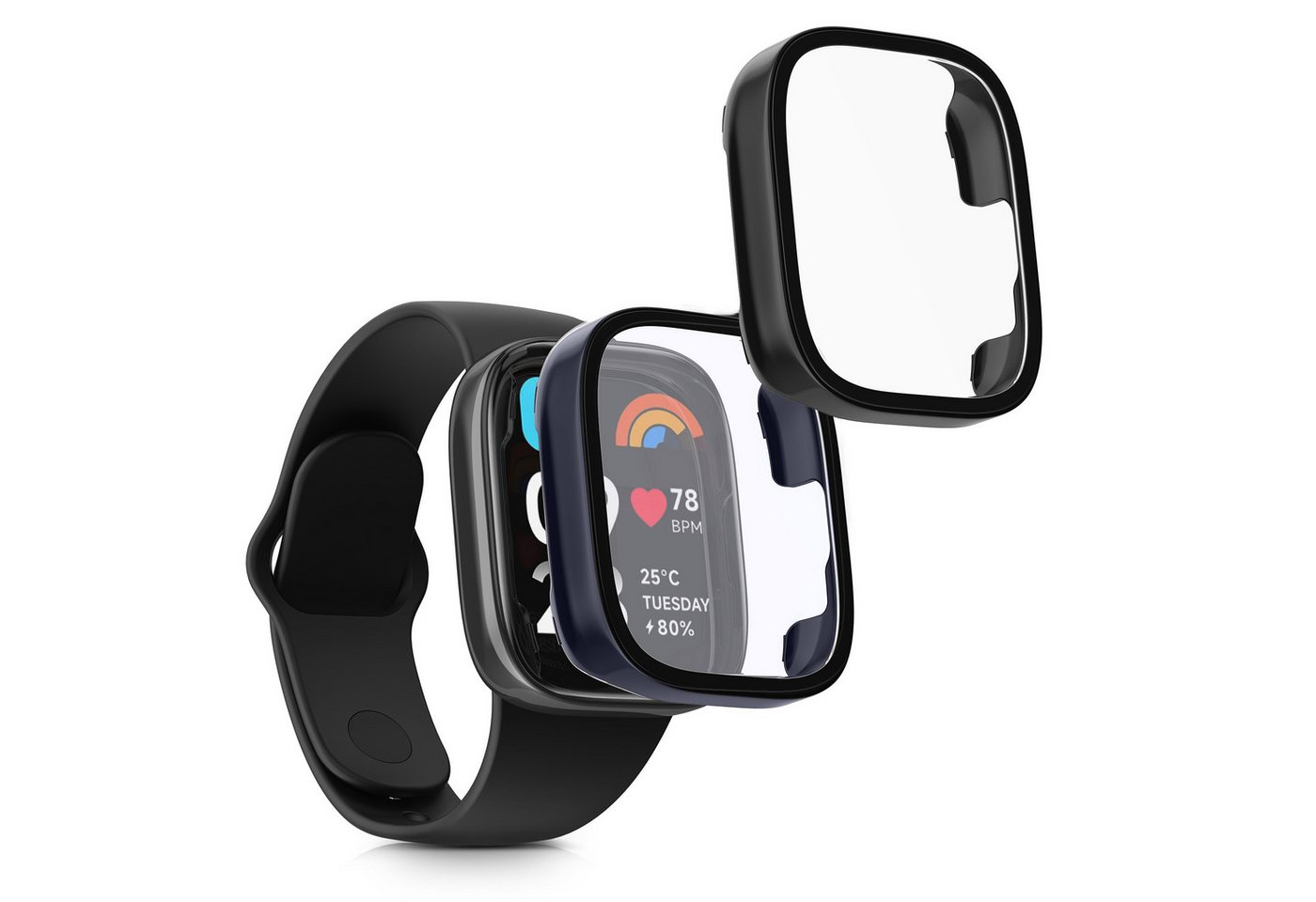 kwmobile Smartwatch-Hülle 2x Hülle für Xiaomi Redmi Watch 3 Active / Redmi Watch 3 Lite, Fullbody Fitnesstracker Glas Cover Case Schutzhülle Set von kwmobile