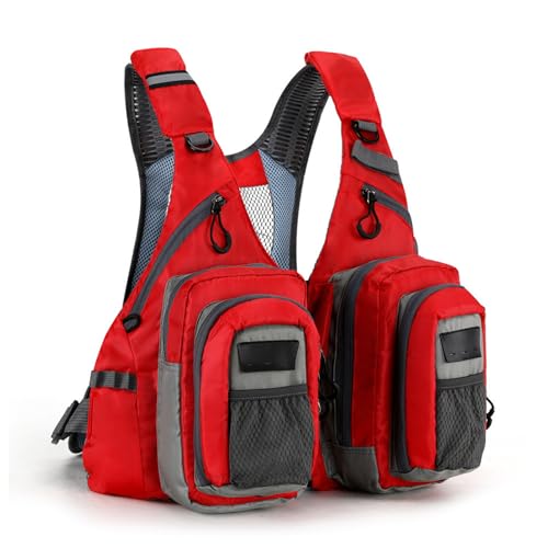 kwoifioy Verstellbare Fliegenfischweste, Outdoor-Netz, Angelweste, Angeltasche, leichte Brusttasche, Angelausrüstungsrucksack von kwoifioy