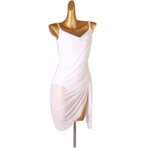 Damen Ärmellos Latein Rumba Chacha Kleider Latein Tanz kostüm sexy tanzkleid Latein Tanz Kleidung Mesh Tango Cha Cha Tanzoutfit (S,White) von kzytamz