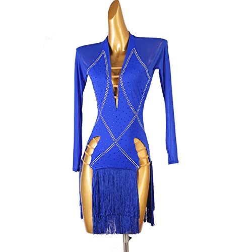 Damen Latein Tanzkleid Kostüm - Modern Dance Walzer Tango Latinfür Frauen Ballsaal Tanz kostüm Wettkampf kostüm Tango Kleider Damen Salsa Kleid (M,Blue) von kzytamz