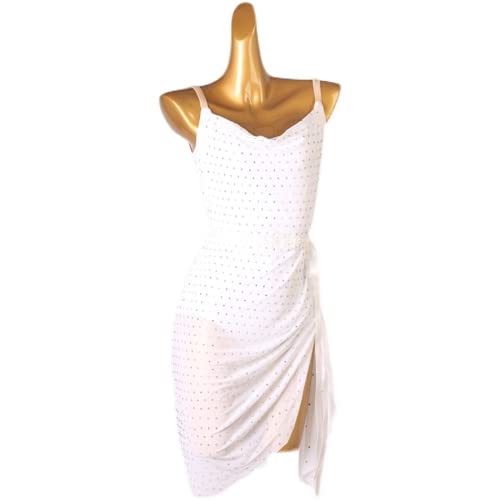 Elastisch Latein Tanz kostüm sexy tanzkleid Latein Tanz Kleidung Mesh Tango Cha Cha Tanzoutfit Tanzkostüm für Frauen Ballsaal Tanz kostüm Wettkampf kostüm Tango Kleider Damen Salsa Kleid (White,L) von kzytamz