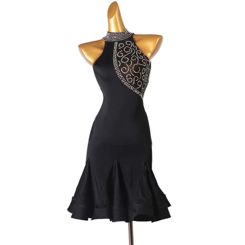 kzytamz Neckholder-Latein-Profi-Wettkampf-Tanzkleider Damen Ärmelloses Tango National Standard Dance Dress Hollow-Back-Salsa-Performance-Tanzkostüme (Black,S) von kzytamz