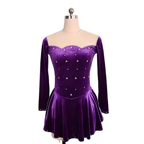 kzytamz ,Eislaufen Kleid Gymnastik Trikotkleid Eiskunstlauf-Kleid Für Mädchen Und Damen Eisrock Hohe Elastizität Berufswettbewerb Langarm Atmungsaktive, (XXXS,Purple) von kzytamz