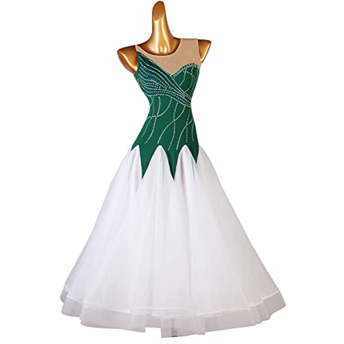 kzytamz Ärmelloses Nationales Standard-Tanzkleid für Damen Ballsaalkleider Modernes Elegante Tanzkleid Walzer-Standardkleid Großem Swingrock Tango Soziale Wettbewerb Kostüme (M,Green) von kzytamz