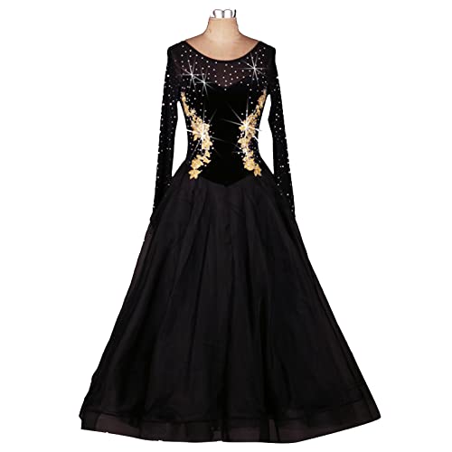 kzytamz Ballkleider für Damen modernes Walzer-Cha-Cha-Flamenco-Kleid Ballsaal Leistung Tanzkleider Langarm großer Swing-Rock Kostüme für Moderne Tanzwettbewerbe (XXL,Black) von kzytamz