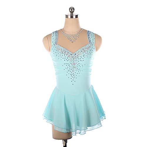 kzytamz Damen Ballettkleid Neckholder Eiskunstlauf Kleid Ballettanzug Ärmel Ballettkleid Ballettanzug Glitzer Leotard mit Tutu Rock Turnanzug Tanzkleidung (XL,Blue) von kzytamz