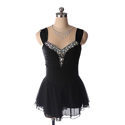 kzytamz Damen Ballettkleid Neckholder Eiskunstlauf Kleid Ballettanzug Ärmel Ballettkleid Ballettanzug Glitzer Leotard mit Tutu Rock Turnanzug Tanzkleidung (XXS,Black) von kzytamz