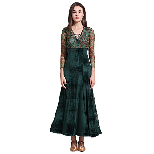 kzytamz Damen Ballroom Dance Kleid Outfit Print Spleiß Kurze Ärmel,Chiffon Splei? Rock Walzer Standard Tanz Kleider Für Frauen Gro?e Schaukel (S,Green) von kzytamz