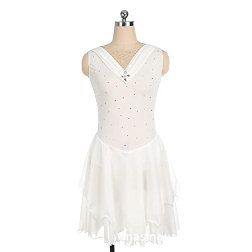 kzytamz Damen Eiskunstlauf Kleid Tanzkleider Ballett Trikot Turnbody für Ballerina Latein Tango Show Wettbewerb Tutu Tüllrock Eiskunstlauf Kleid Ballett Trikot (XS,White) von kzytamz