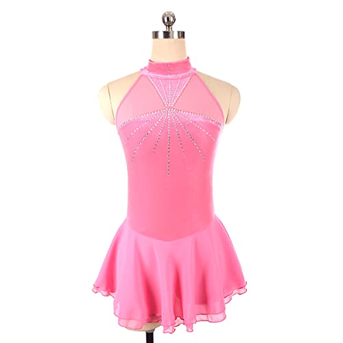 kzytamz Damen Eiskunstlaufkleid Tanzkleid Samt Weihnachtskleid Ballettkleid Eiskunstlauf Body Gymnastik Trikot Kleid (L,Pink) von kzytamz